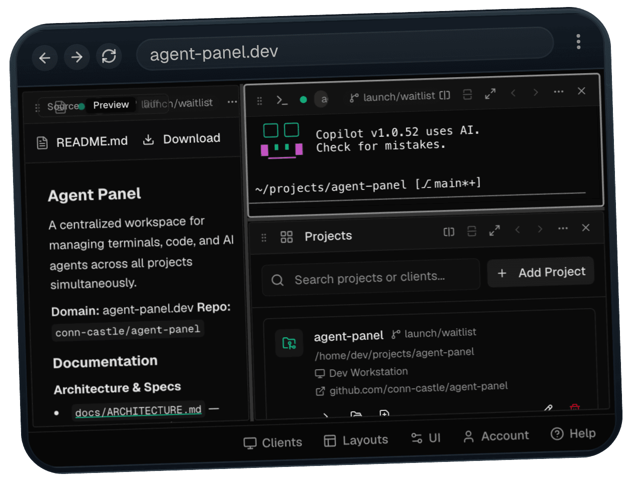 Agent Panel tablet dashboard view.