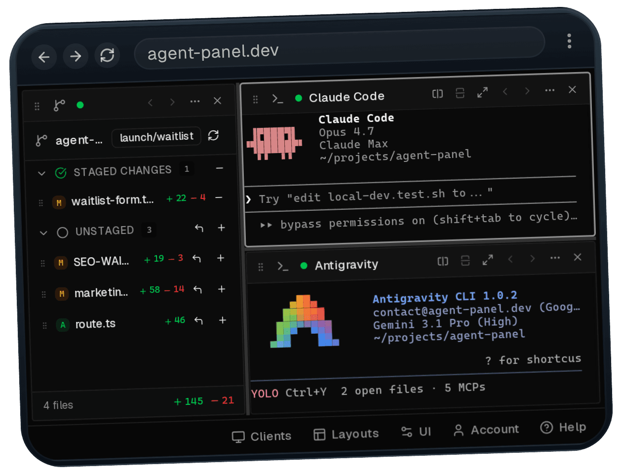 Agent Panel dashboard shown on a tablet and phone.